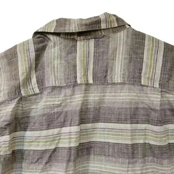 Columbia Men's Gray/White/Lime Green Striped Cotton Button Down Shirt - Picture 5 of 7